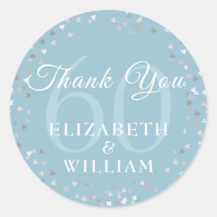 Sticker Rond Merci 60e Anniversaire Amour Coeurs Confetti