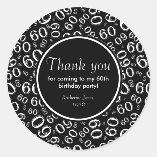 Sticker Rond Merci 60e anniversaire Numéro Motif noir/blanc (Devant)