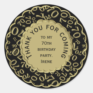 Sticker Rond Merci 70e anniversaire Thème noir et or