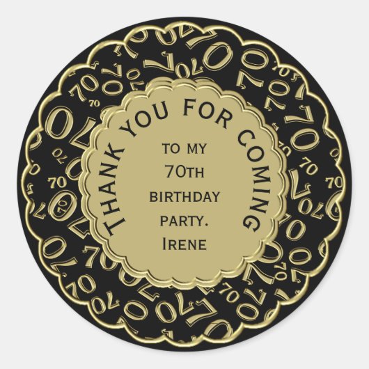 Sticker Rond Merci 70e anniversaire Thème noir et or (Devant)