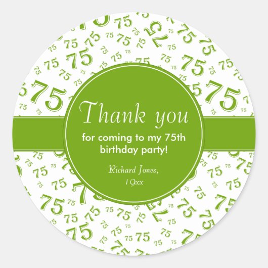 Sticker Rond Merci : 75e Motif numérique vert et blanc (Devant)