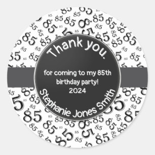 Sticker Rond Merci : 85 Anniversaire Noir/Blanc Motif numérique