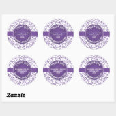 Sticker Rond Merci : 85 Anniversaire Violet/Blanc Motif de numé (Feuille)