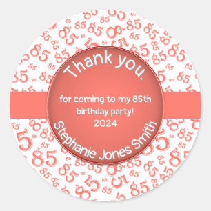 Sticker Rond Merci : 85e anniversaire Cora/Motif numérique blan