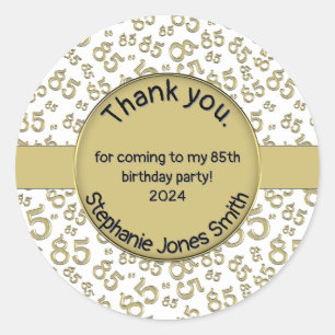 Sticker Rond Merci : 85e anniversaire Gold/White Numéro Motif