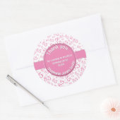 Sticker Rond Merci : 85e anniversaire Motif de numéro rose/blan (Enveloppe)