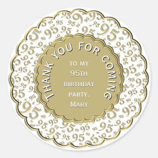 Sticker Rond Merci 95e anniversaire Gold et Motif blanc (Devant)