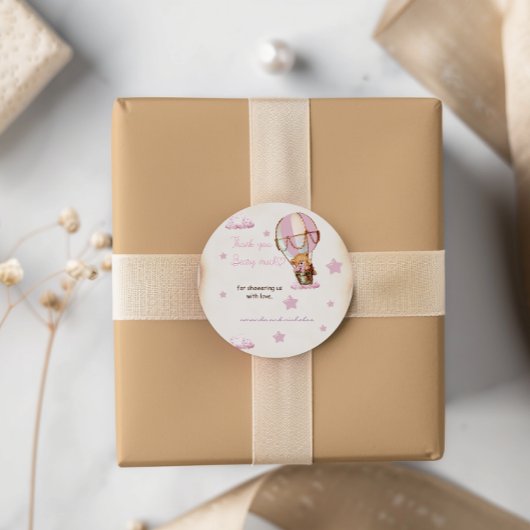 Sticker Rond Merci à bulle à air chaud de l'ours rose