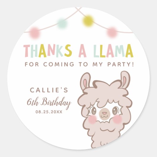 Sticker Rond Merci A Llama Baby shower Favoriser (Devant)