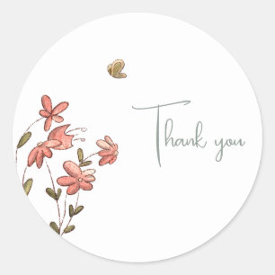 Sticker Rond Merci à papillon floral mou
