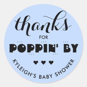 Sticker Rond Merci à Poppin' By Baby shower Popcorn Blue