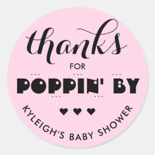 Sticker Rond Merci à Poppin' By Baby shower Popcorn Pink