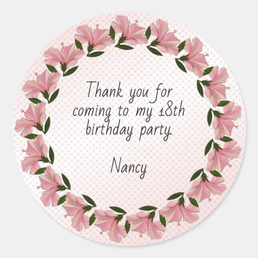 Sticker Rond Merci à venir - Hibiscus rose Photo (Devant)