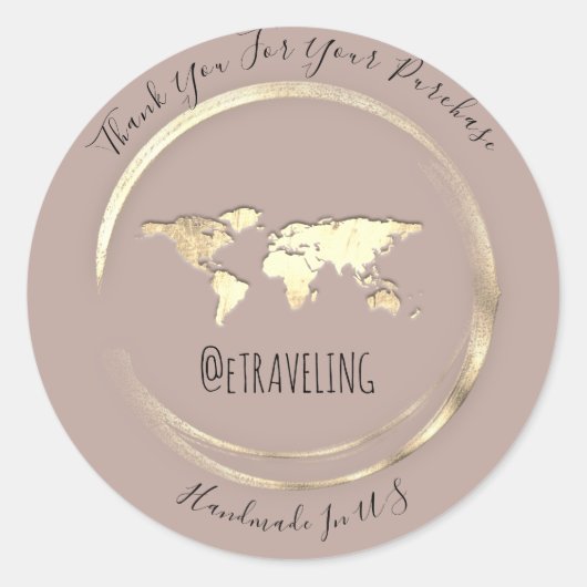 Sticker Rond Merci Acheter Carte du monde Rose Voyager Globe (Devant)