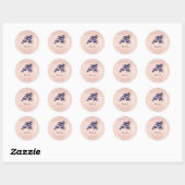 Sticker Rond Merci Acheter Rose Blue Navy Florals (Feuille)
