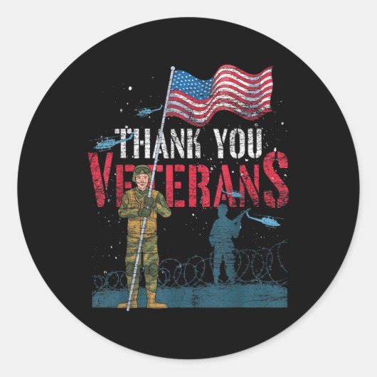Sticker Rond Merci Anciens Combattants Us Drapeau Patriotique S (Devant)