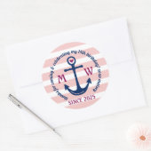 Sticker Rond Merci Ancre Coeur rose rayures Logo nautique (Enveloppe)