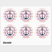 Sticker Rond Merci Ancre Coeur rose rayures Logo nautique (Feuille)