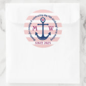 Sticker Rond Merci Ancre Coeur rose rayures Logo nautique (Sac)