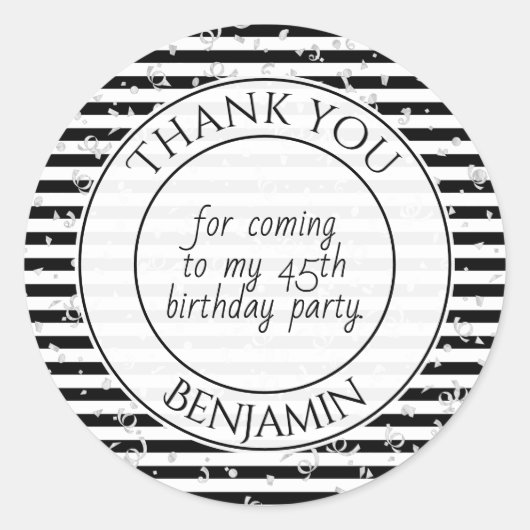Sticker Rond Merci Anniversaire Fête Noir/Blanc Rayon rond (Devant)