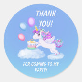 Sticker Rond Merci Anniversaire licorne avec gâteau (Devant)