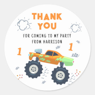 Sticker Rond Merci Anniversaire Moderne Monster Car Trucs Nom