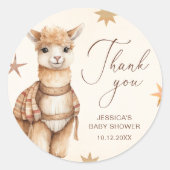Sticker Rond Merci Aquarelle Baby shower Llama (Devant)