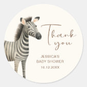 Sticker Rond Merci Aquarelle Baby shower Zebra (Devant)
