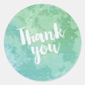 Sticker Rond Merci Aquarelle bleu et vert tendance (Devant)