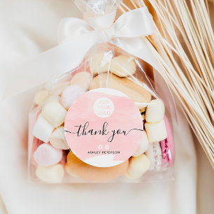 Sticker Rond Merci aquarelle brosse chic logo média