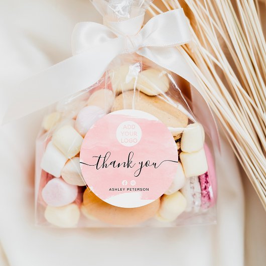 Sticker Rond Merci aquarelle brosse chic logo média