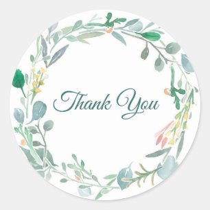 Sticker Rond Merci Aquarelle Florale Et Verdure Couronne