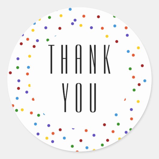 Sticker Rond Merci arc-en-ciel Polka Dot Confetti (Devant)