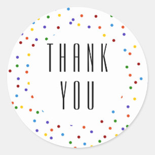 Sticker Rond Merci arc-en-ciel Polka Dot Confetti
