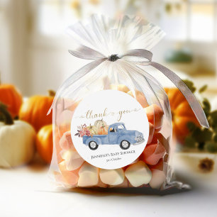 Sticker Rond Merci Automne Bleu Vintage Baby shower camion