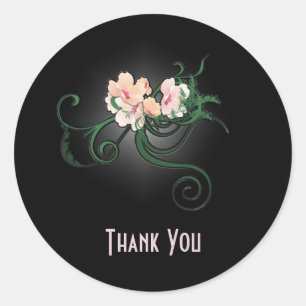 Sticker Rond Merci aux fleurs roses