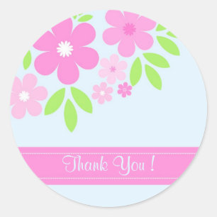 Sticker Rond Merci aux fleurs roses ! -Autocollant