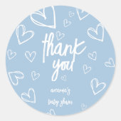 Sticker Rond Merci Baby shower bleu simple mou (Devant)