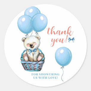 Sticker Rond Merci Baby shower bleu Teddy Bear