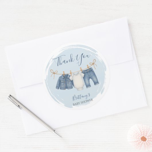 Sticker Rond Merci Baby shower Blue Jeans (Enveloppe)