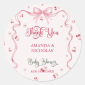Sticker Rond Merci Baby shower cerise Bow (Devant)