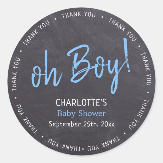 Sticker Rond Merci Baby shower Chalkboard Blue Boy (Devant)
