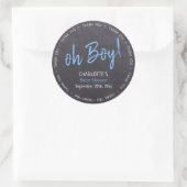 Sticker Rond Merci Baby shower Chalkboard Blue Boy (Sac)