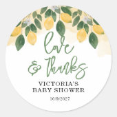Sticker Rond Merci Baby shower citron (Devant)