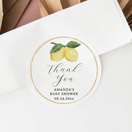 Sticker Rond Merci Baby shower citron