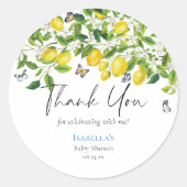 Sticker Rond Merci Baby shower citron (Devant)