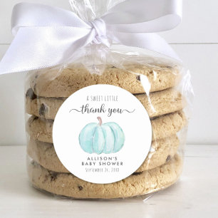 Sticker Rond Merci Baby shower Citrouille bleu