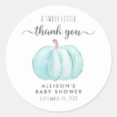 Sticker Rond Merci Baby shower Citrouille bleu (Devant)