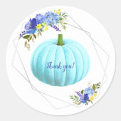 Sticker Rond Merci Baby shower Citrouille bleu Aqua (Devant)