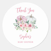Sticker Rond Merci Baby shower Citrouille rose (Devant)
